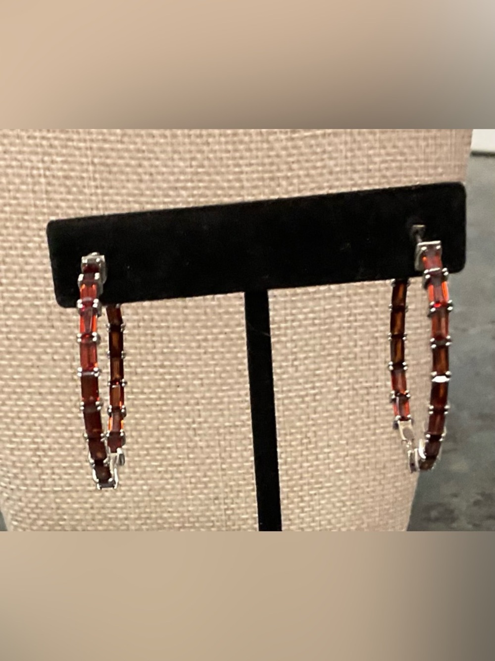 Sterling  Silver Garnet Hoop Earrings - Women Jewelry